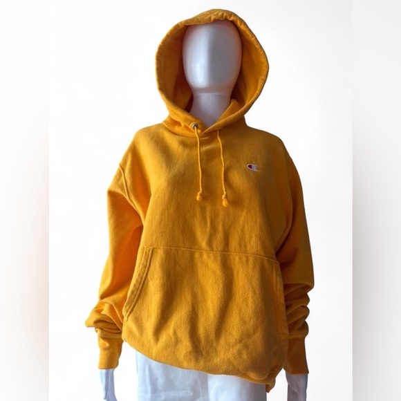 Champion Mustard Yellow Hooded Pullover with Small Chest Logo - Picture 2 of 3